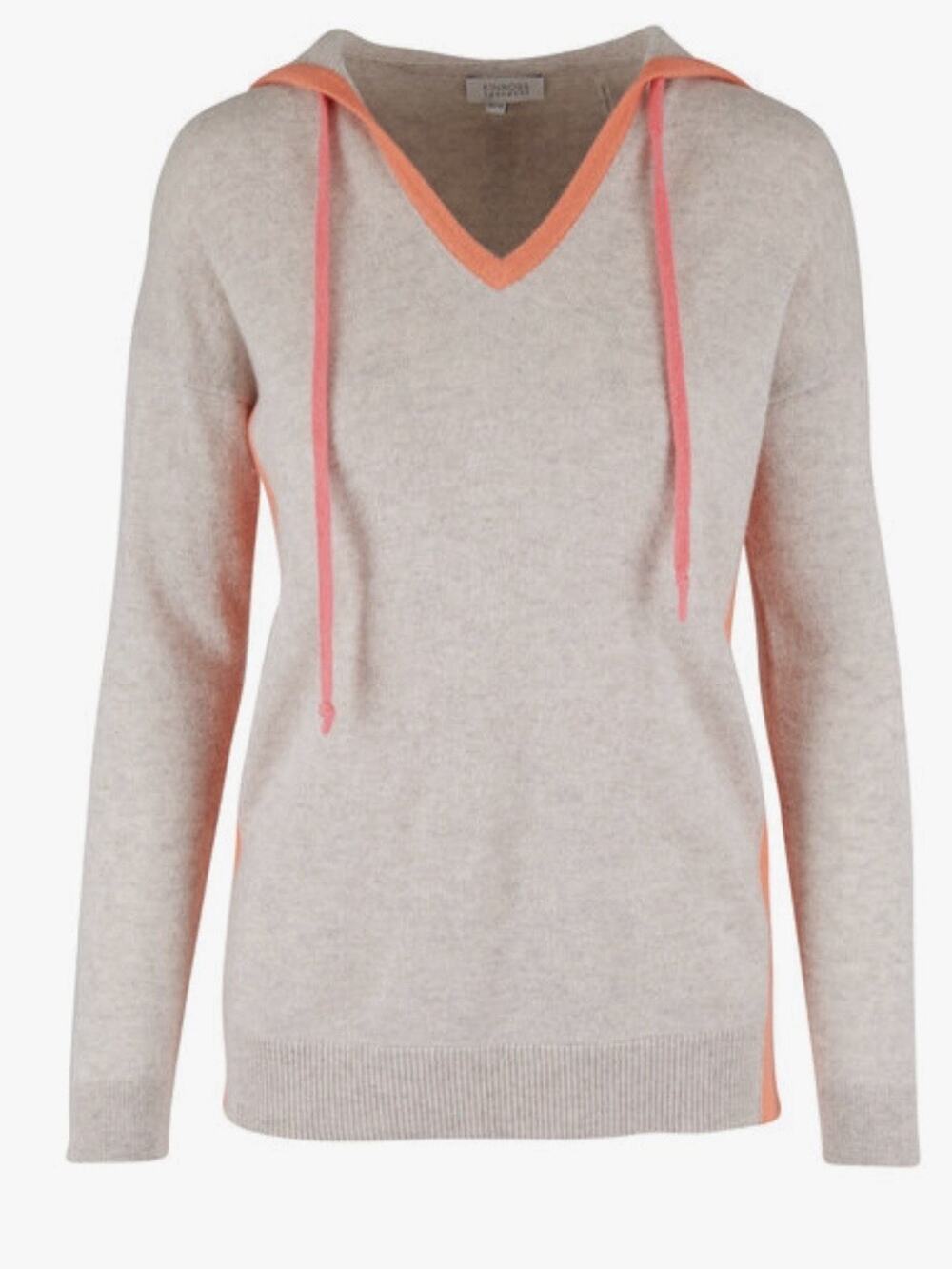 Kinross Cashmere Biscotti & Mango Cashmere Contrast Trim Hoodie Size L